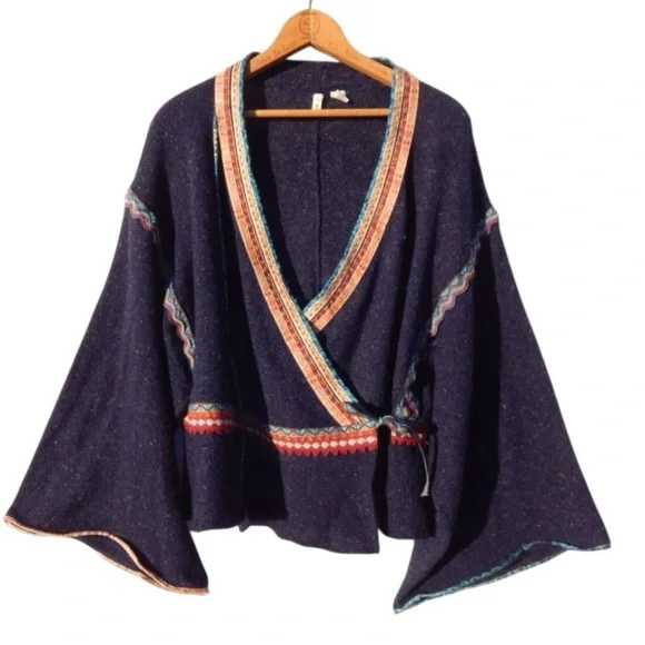 Anthropologie Moth Corn Wind Navy Kimono Cardigan Wrap Sweater women’s medium - Picture 4 of 17